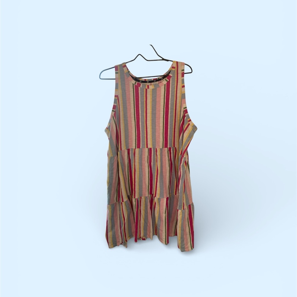 90s Style Gap Rainbow Striped Sleeveless Tiered Mini Dress